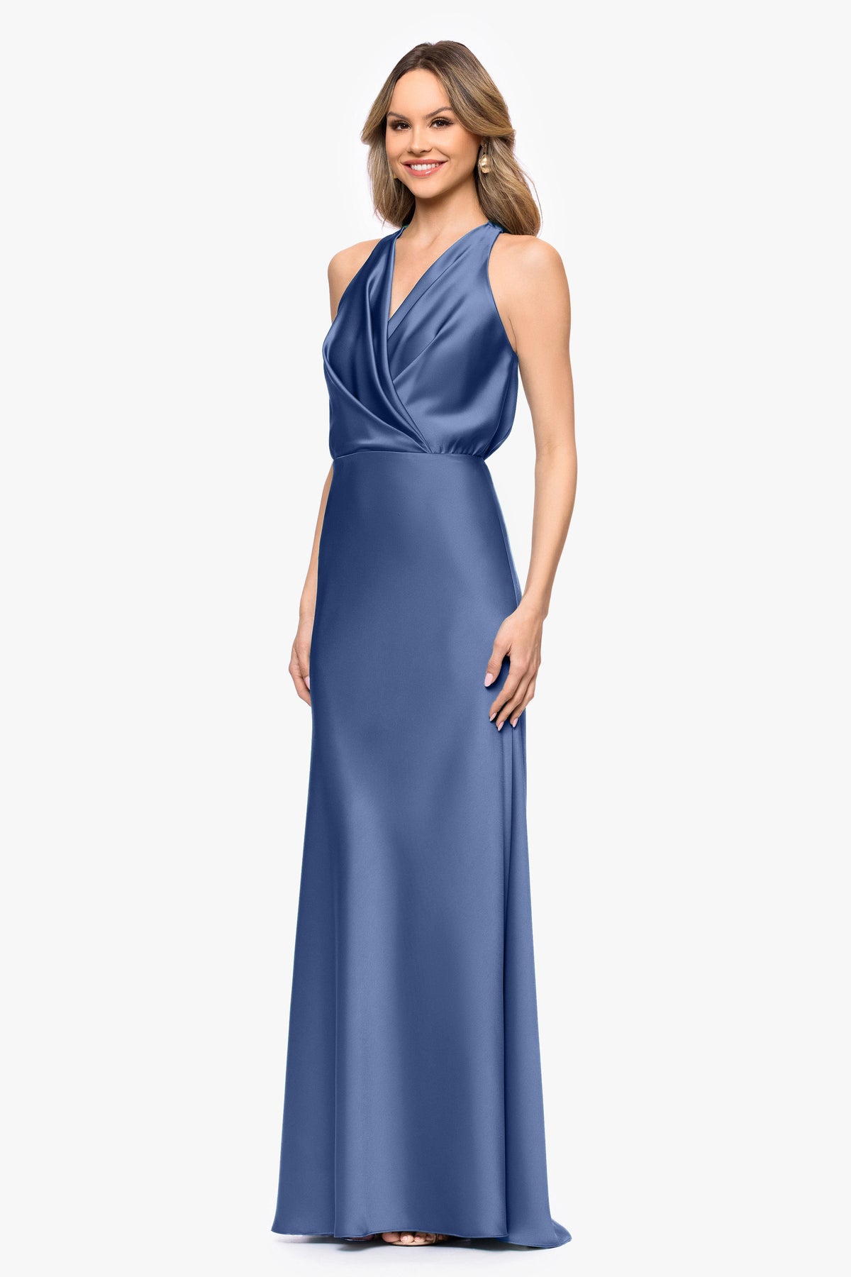 Petite "Zoella" Satin V-Neck Dress - Slate | Betsy & Adam