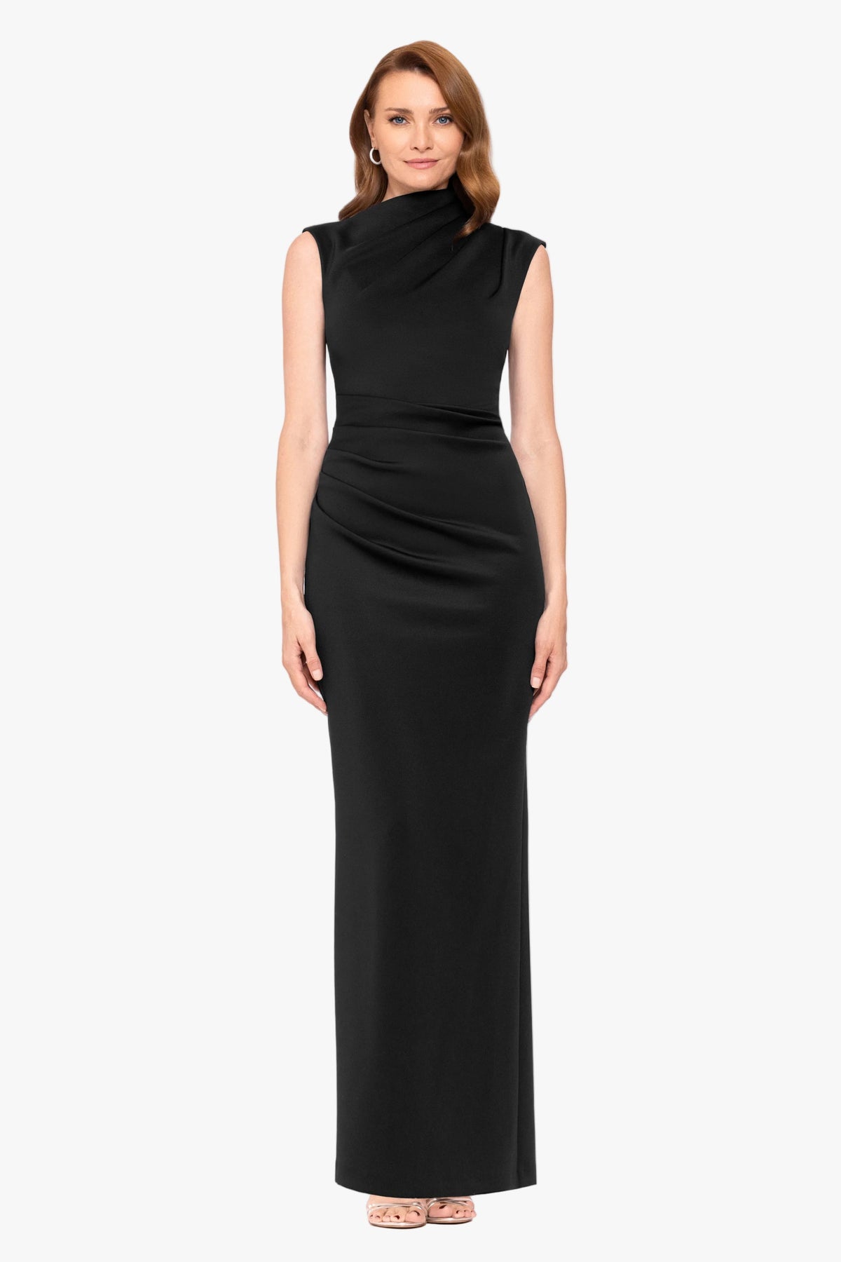 "Mitch" Techno Scuba Asymmetrical Neckline Dress - Black | Betsy & Adam