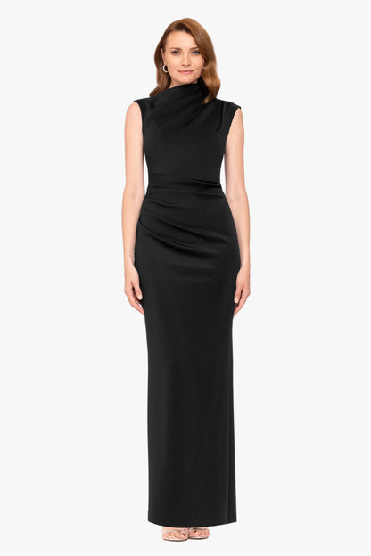 "Mitch" Techno Scuba Asymmetrical Neckline Dress - Black | Betsy & Adam
