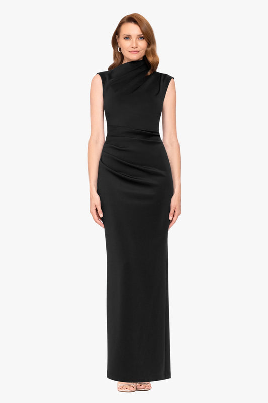 "Mitch" Techno Scuba Asymmetrical Neckline Dress - Black | Betsy & Adam