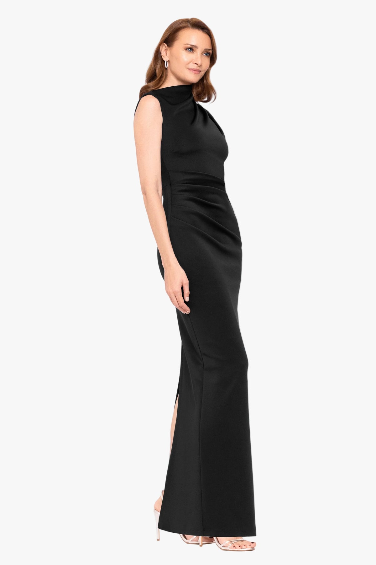 "Mitch" Techno Scuba Asymmetrical Neckline Dress - Black | Betsy & Adam