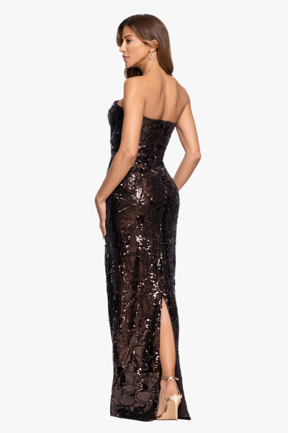 "Tyler" Heavy Sequin Strapless Dress - Brown | Betsy & Adam