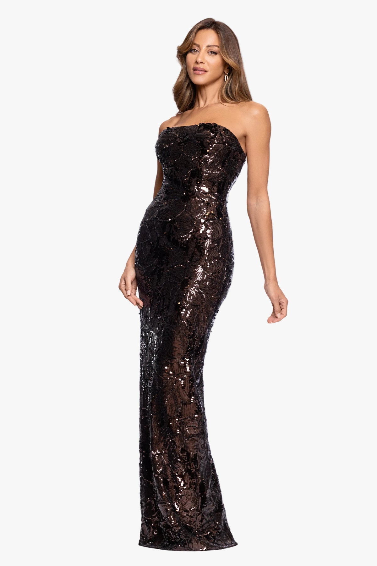 "Tyler" Heavy Sequin Strapless Dress - Brown | Betsy & Adam
