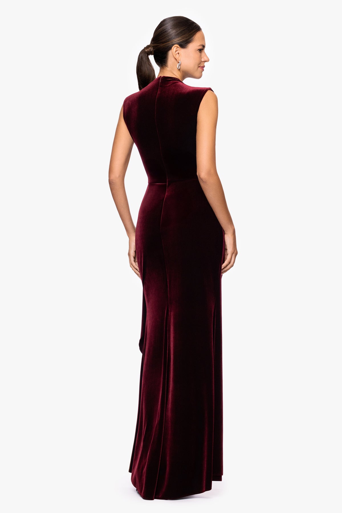 "Cherie" Velvet Side Ruched Dress - Burgundy | Betsy & Adam