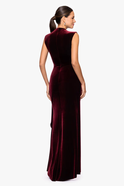 "Cherie" Velvet Side Ruched Dress - Burgundy | Betsy & Adam