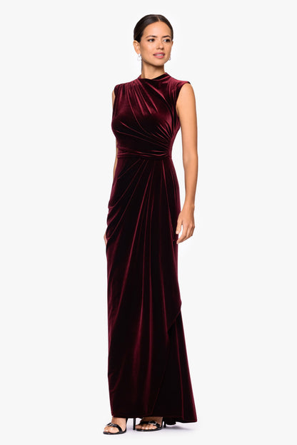"Cherie" Velvet Side Ruched Dress - Burgundy | Betsy & Adam
