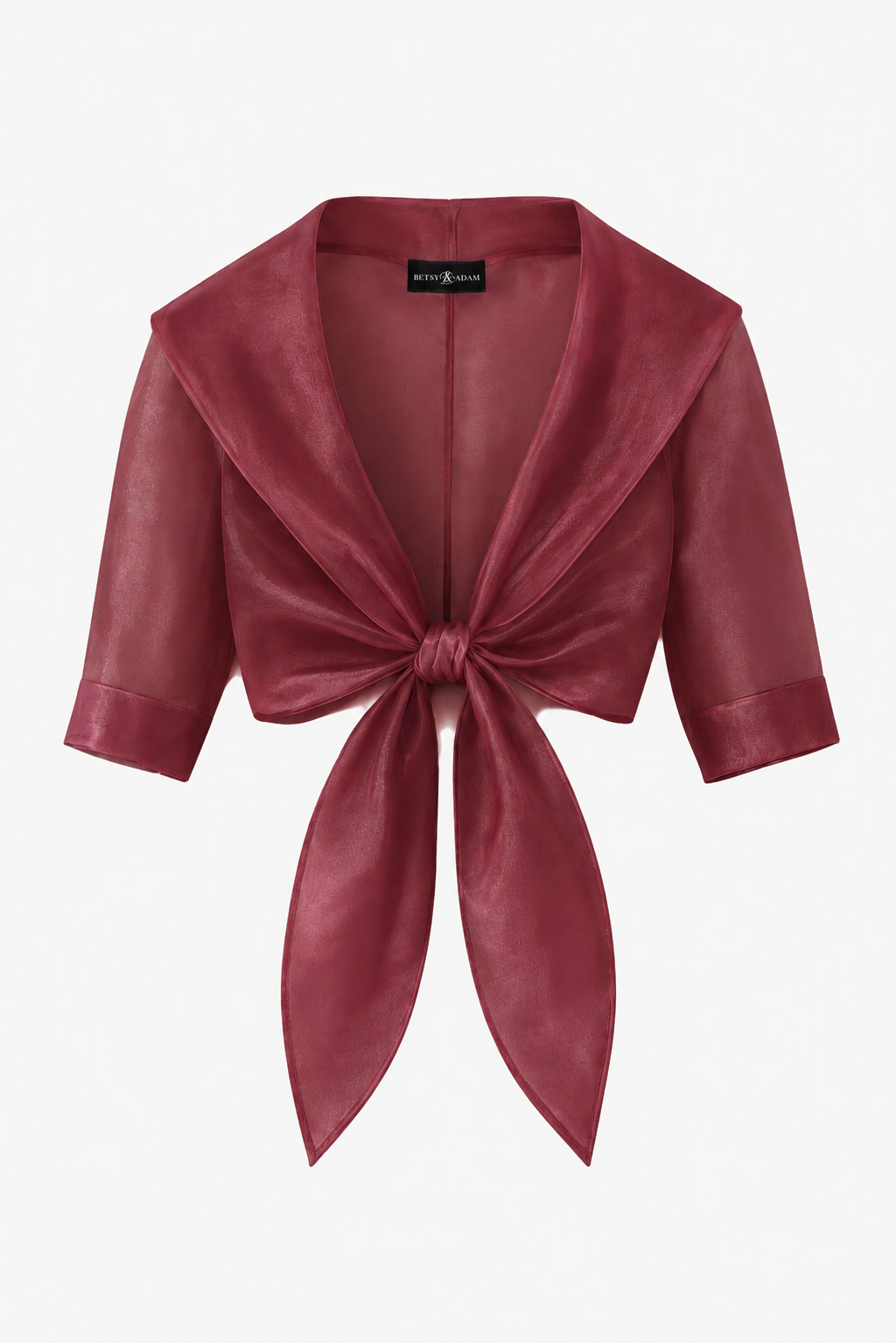 "Agnes" Organza 3/4 Sleeve Shawl Wrap - Wine | Betsy & Adam