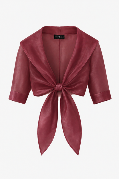 "Agnes" Organza 3/4 Sleeve Shawl Wrap - Wine | Betsy & Adam