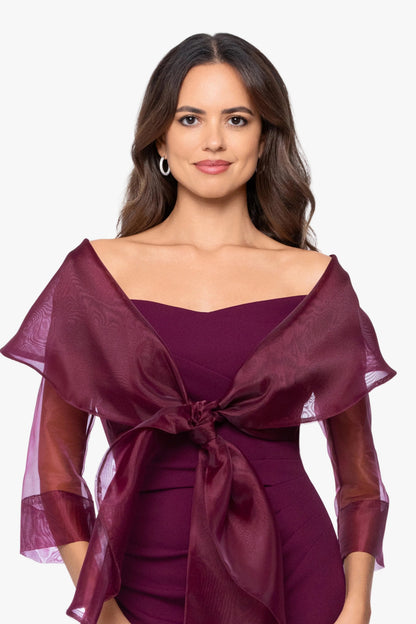 "Agnes" Organza 3/4 Sleeve Shawl Wrap - Wine | Betsy & Adam