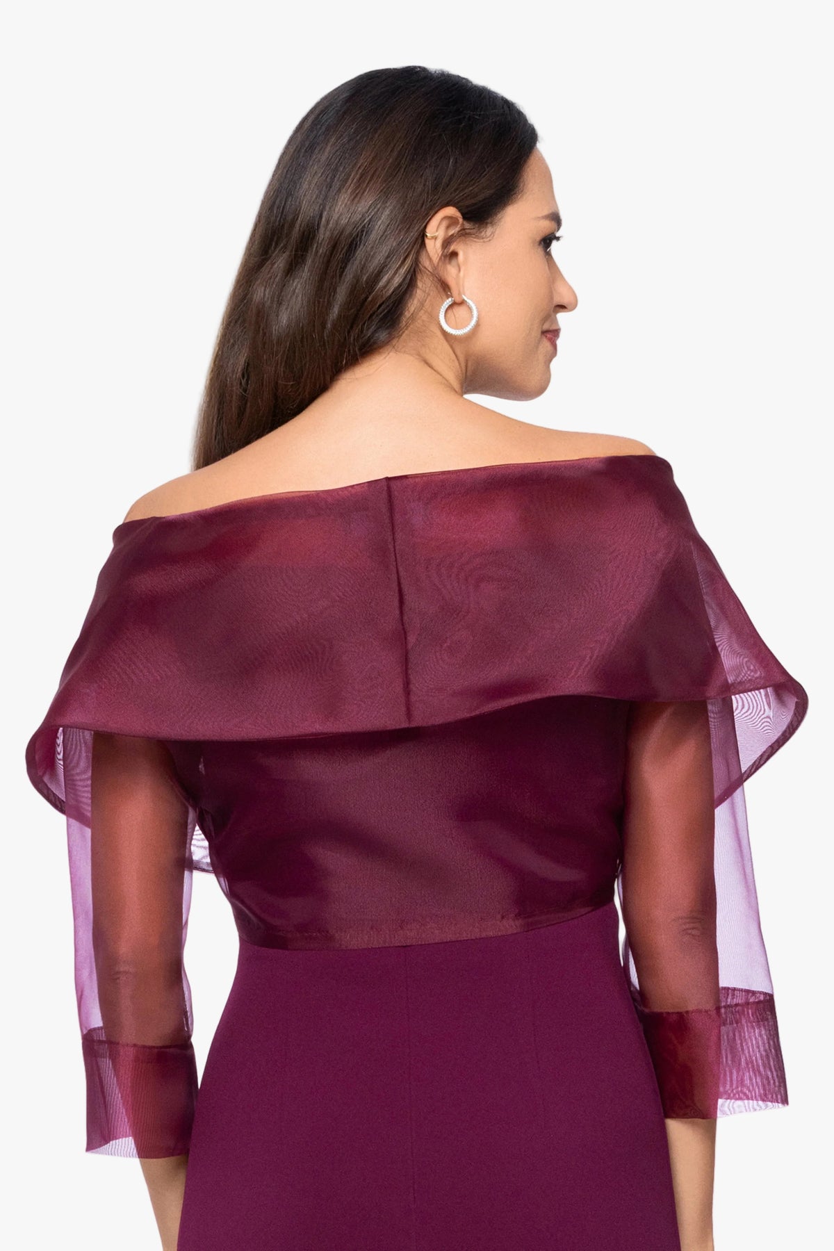 "Agnes" Organza 3/4 Sleeve Shawl Wrap - Wine | Betsy & Adam