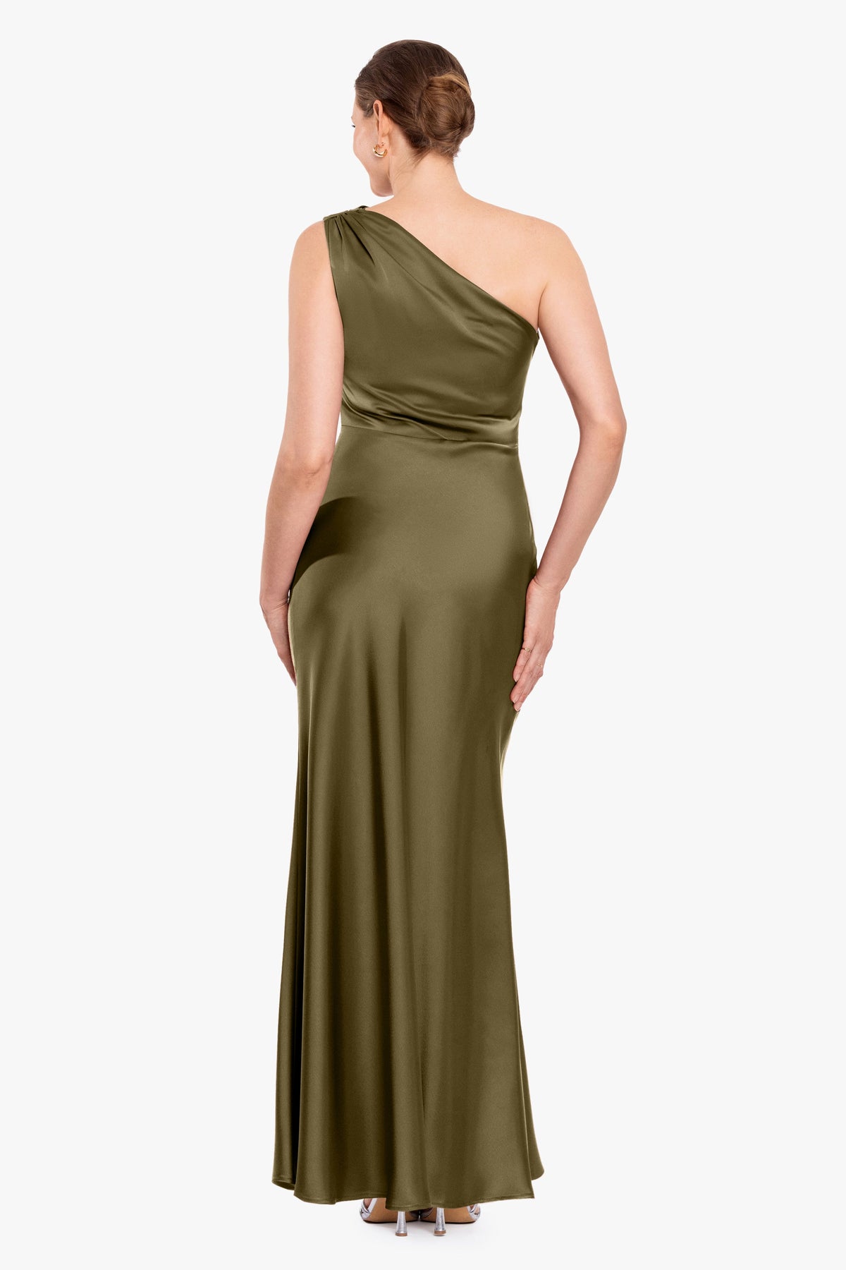Petite "Magnolia" Satin One Shoulder Dress - Olive | Betsy & Adam