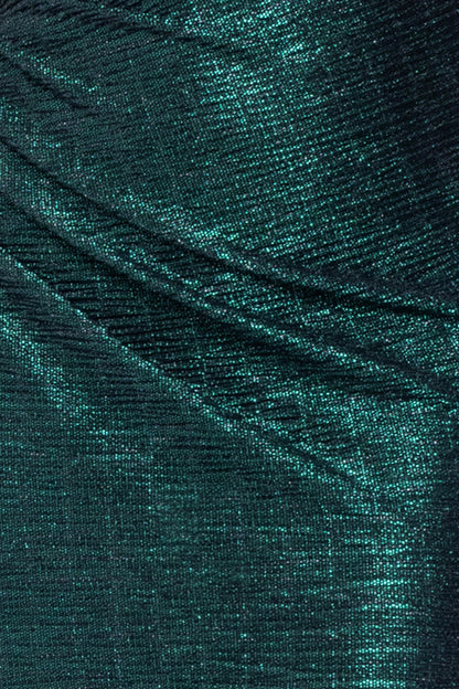 "Avril" Metallic One Shoulder Ruched Dress - Black/Emerald | Betsy & Adam