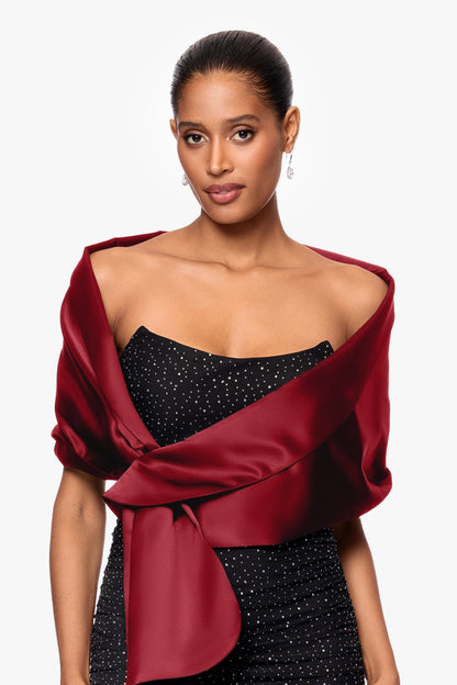 "Trixie" Satin Pull Through Shawl Wrap - Burgundy | Betsy & Adam