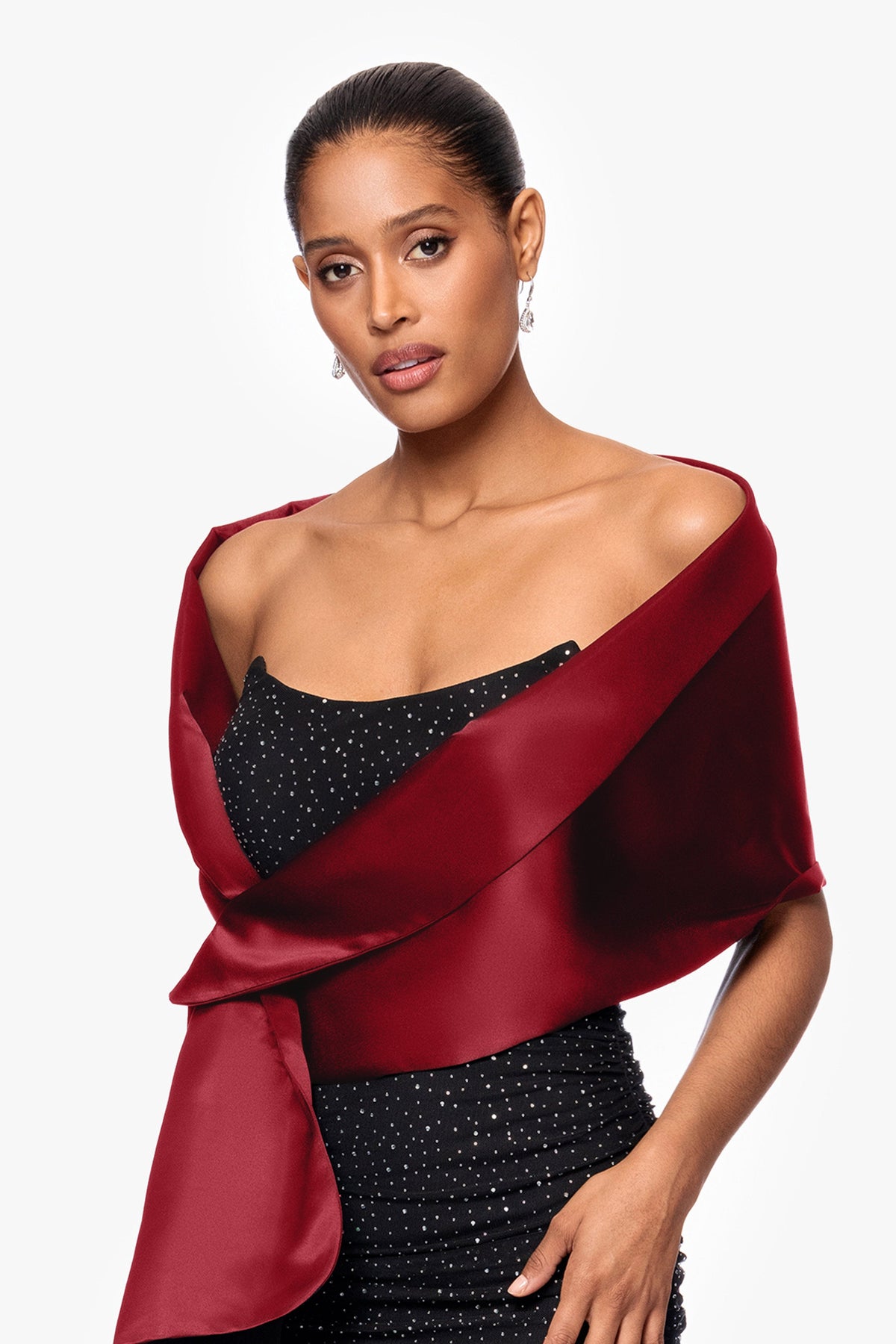 "Trixie" Satin Pull Through Shawl Wrap - Burgundy | Betsy & Adam