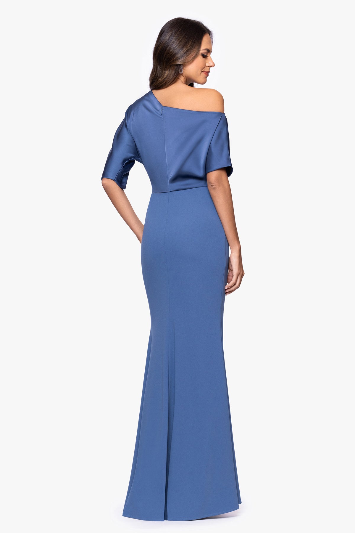"Ana" Scuba Crepe & Satin Drop Shoulder Dress - Slate | Betsy & Adam