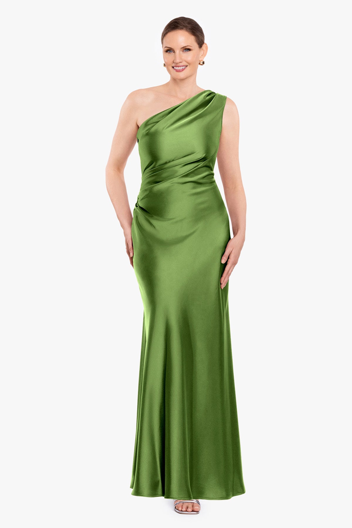 Petite "Magnolia" Satin One Shoulder Dress - Moss | Betsy & Adam