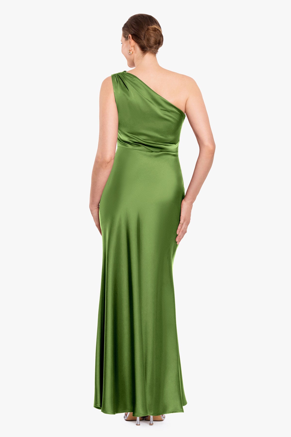 Petite "Magnolia" Satin One Shoulder Dress - Moss | Betsy & Adam