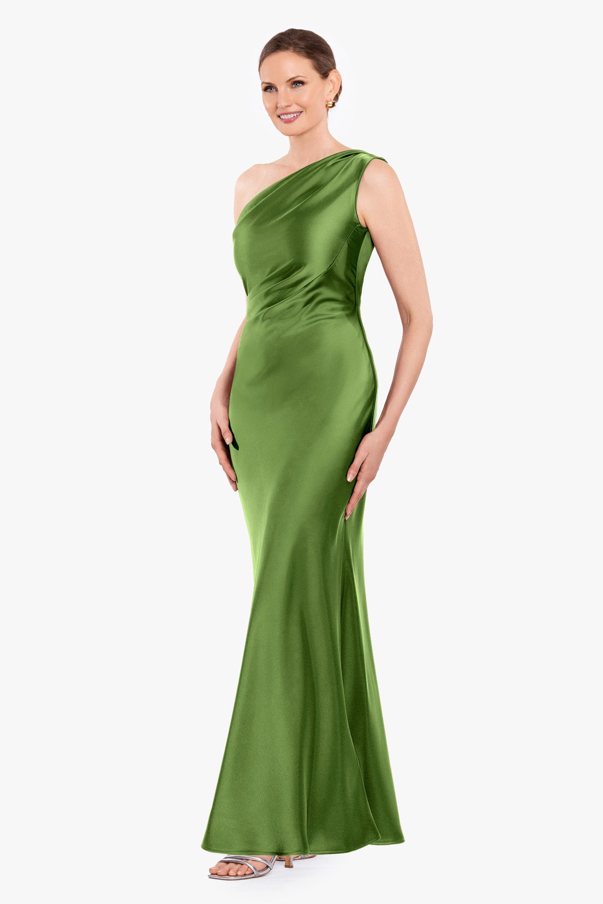 Petite "Magnolia" Satin One Shoulder Dress - Moss | Betsy & Adam