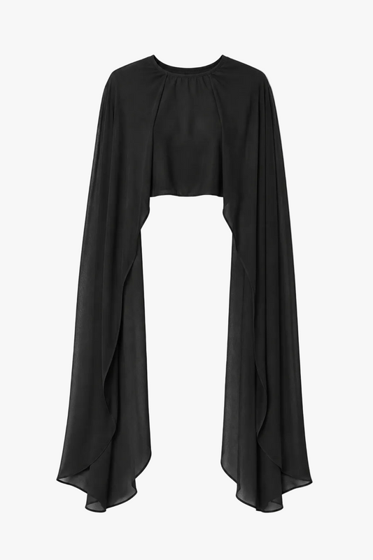 "Lee" Souffle Chiffon Long Cape - Black | Betsy & Adam