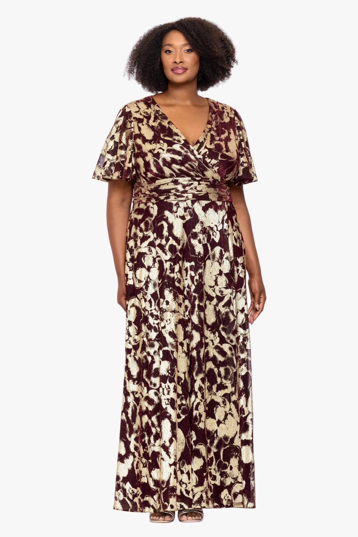 Plus "Polly" Metallic Short Sleeve Dress - Wine/Gold | Betsy & Adam