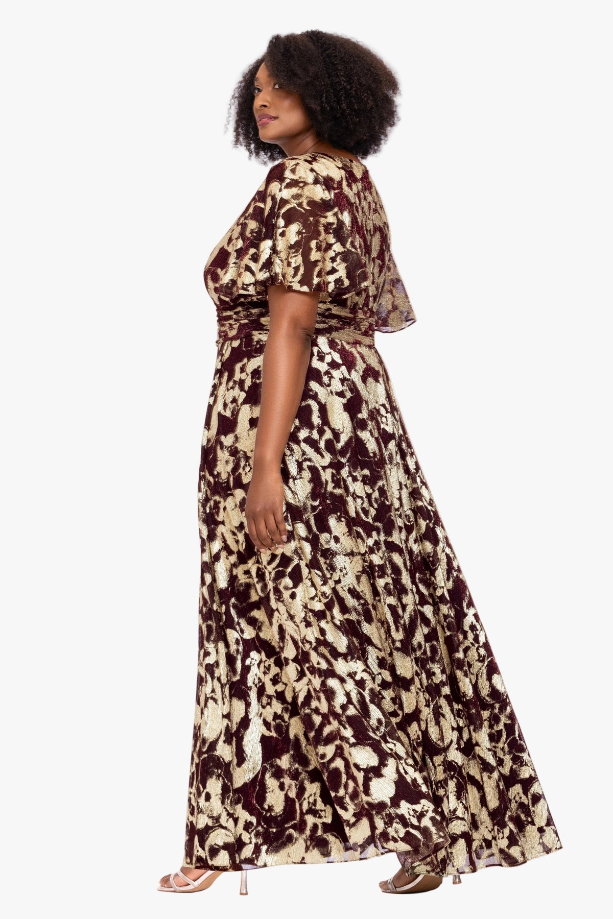Plus "Polly" Metallic Short Sleeve Dress - Wine/Gold | Betsy & Adam