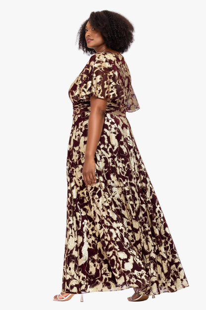 Plus "Polly" Metallic Short Sleeve Dress - Wine/Gold | Betsy & Adam