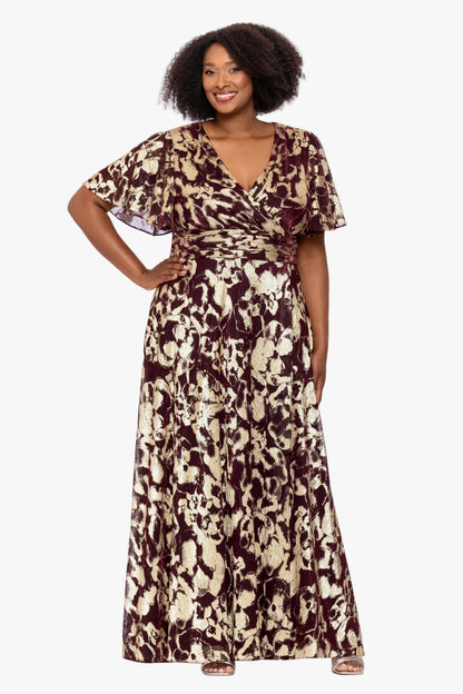 Plus "Polly" Metallic Short Sleeve Dress - Wine/Gold | Betsy & Adam