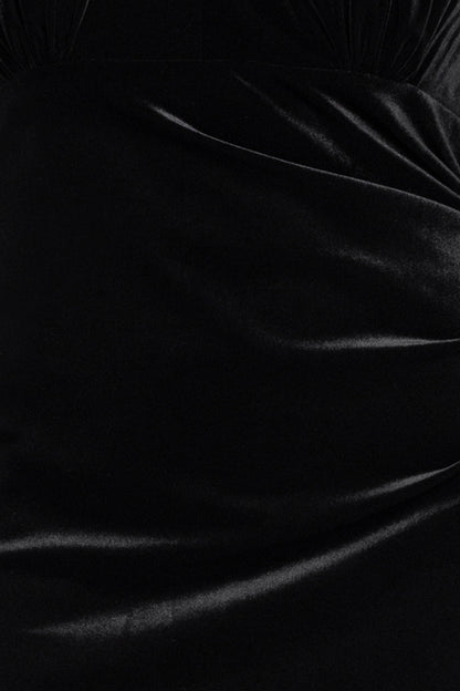 Plus "Paris" Velvet & Mesh Long Sleeve Dress - Black | Betsy & Adam