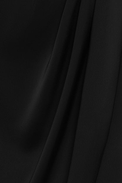 "Sylvie" Satin Short Sleeve Tulip Midi Dress - Black | Betsy & Adam