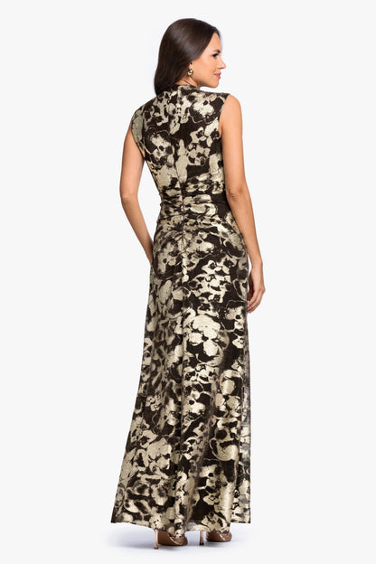 Petite "Cory" Metallic Print Ruched Dress - Brown/Gold | Betsy & Adam