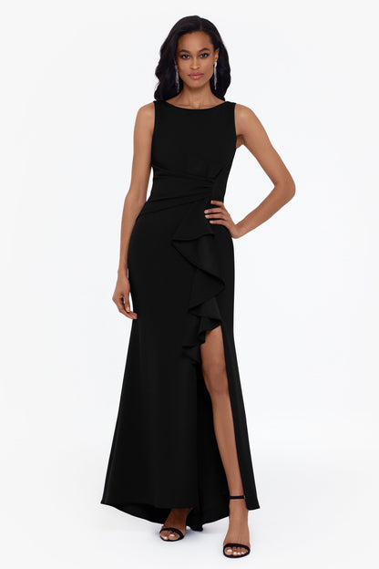 "Christine" Scuba Crepe Ruffled Bow Dress - Black | Betsy & Adam