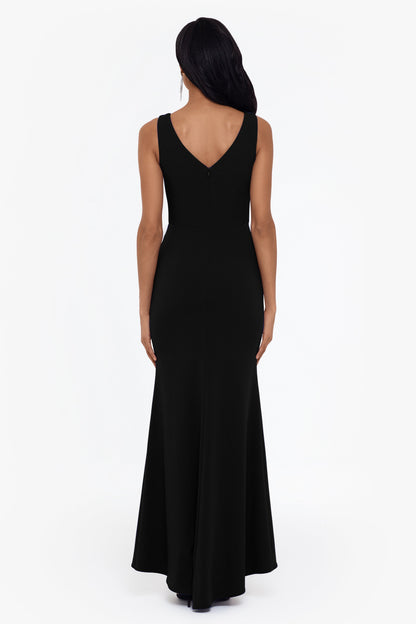 "Christine" Scuba Crepe Ruffled Bow Dress - Black | Betsy & Adam