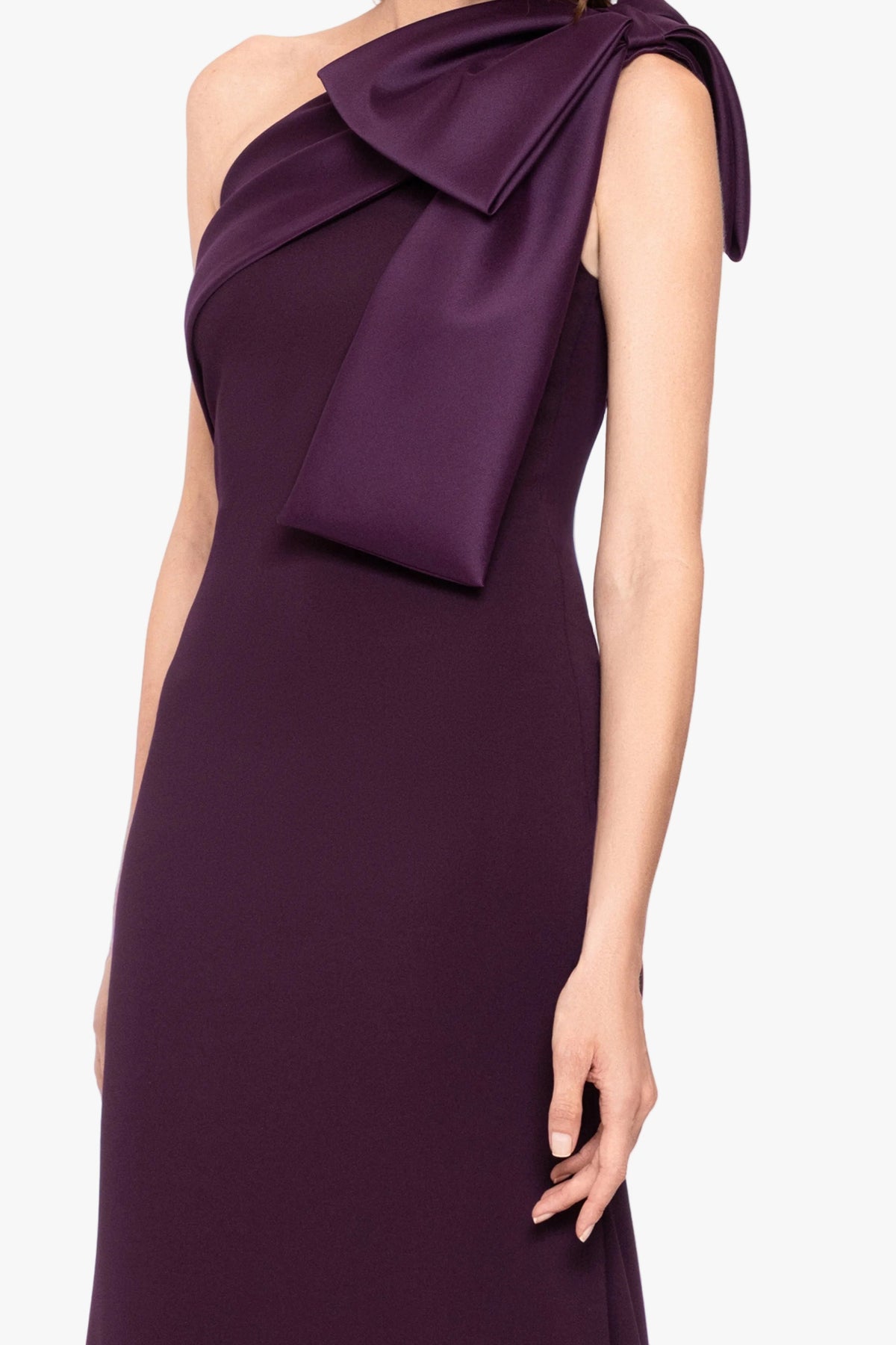 "Carmela" Scuba Crepe With Satin Bow Dress - Plum | Betsy & Adam