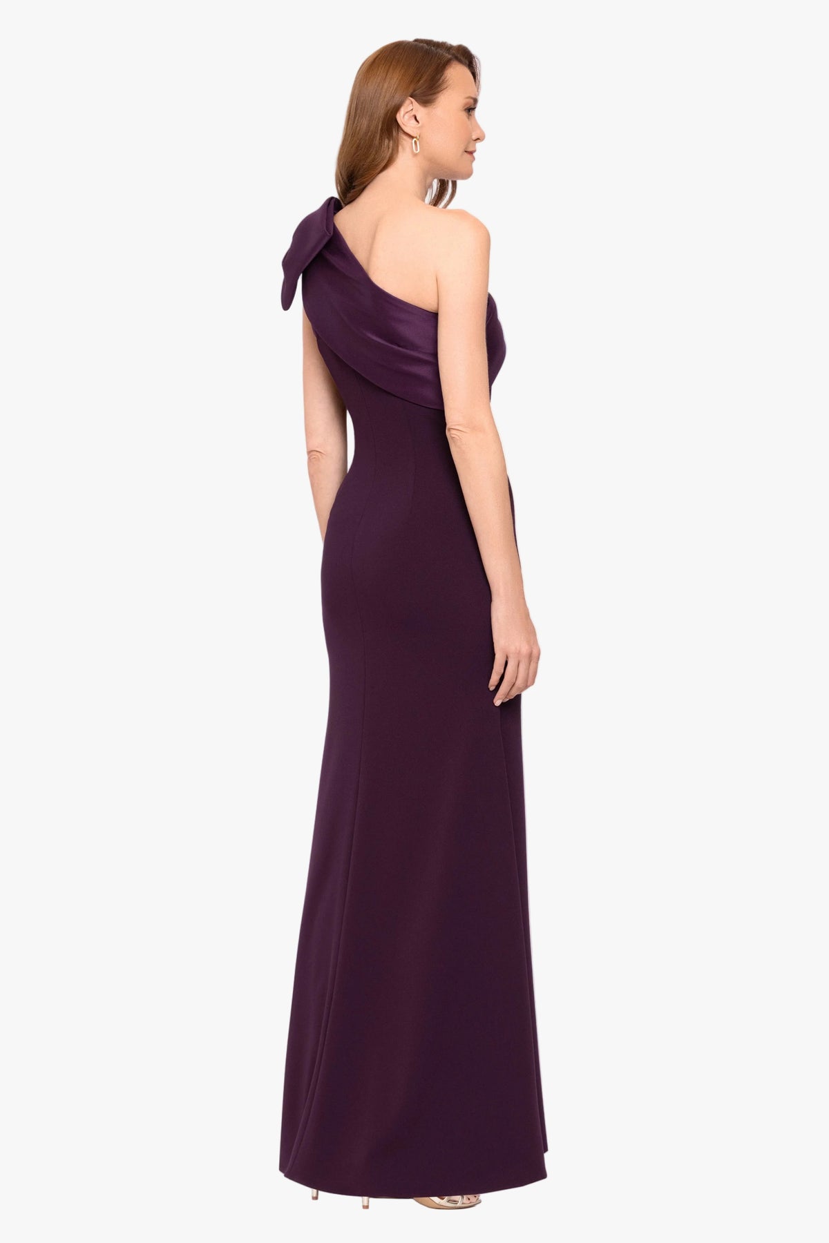 "Carmela" Scuba Crepe With Satin Bow Dress - Plum | Betsy & Adam