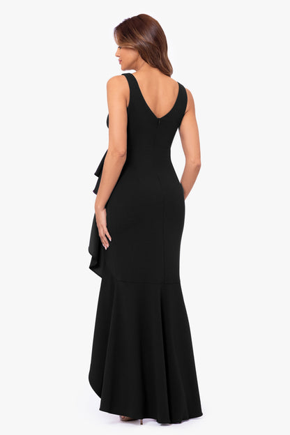 "Candace" V-Neck Hi Low Cascade Dress - Black | Betsy & Adam