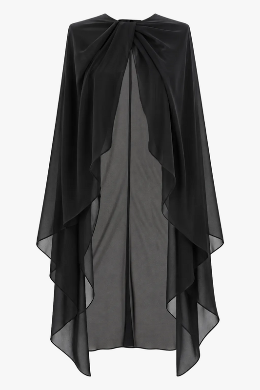 "Rose" Chiffon Twist Knot Long Cape - Black | Betsy & Adam