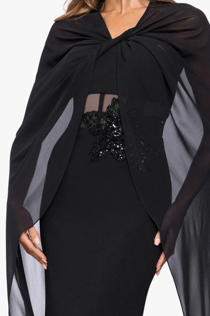 "Rose" Chiffon Twist Knot Long Cape - Black | Betsy & Adam