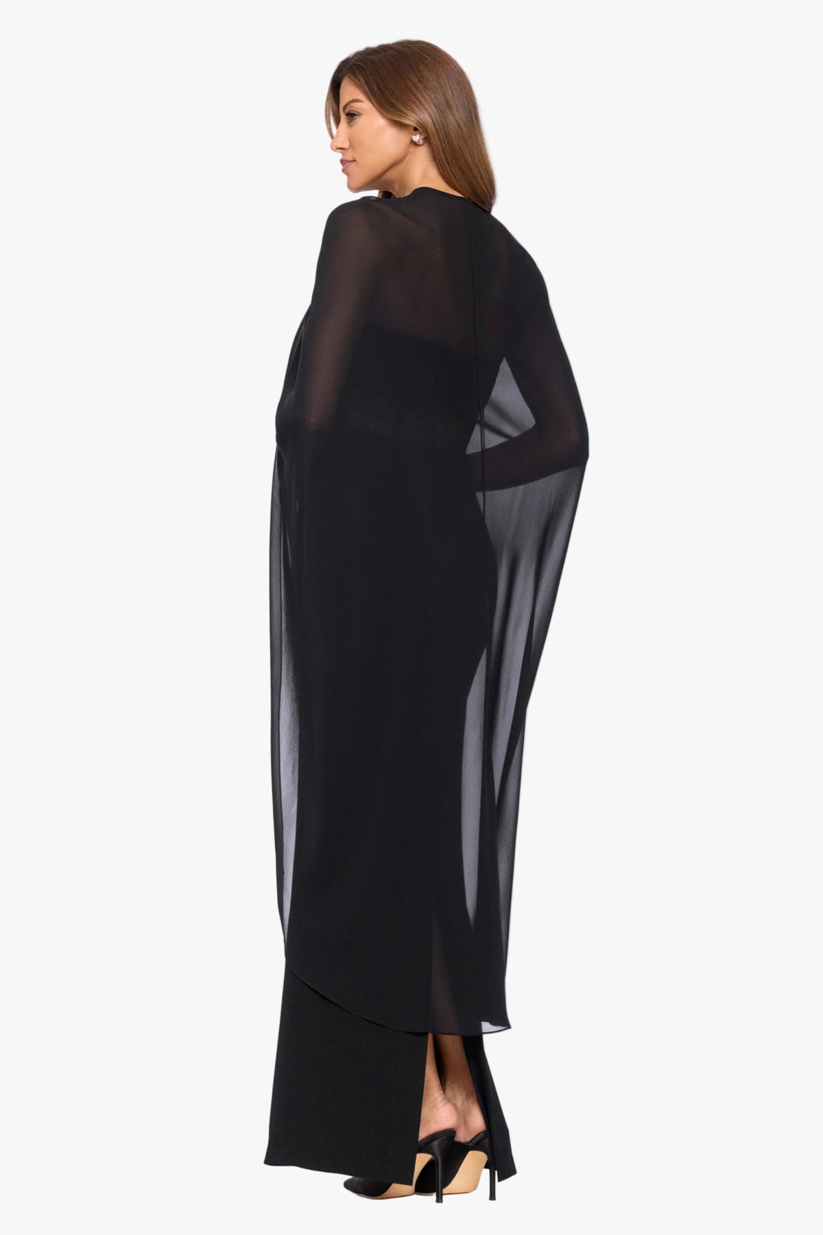 "Rose" Chiffon Twist Knot Long Cape - Black | Betsy & Adam