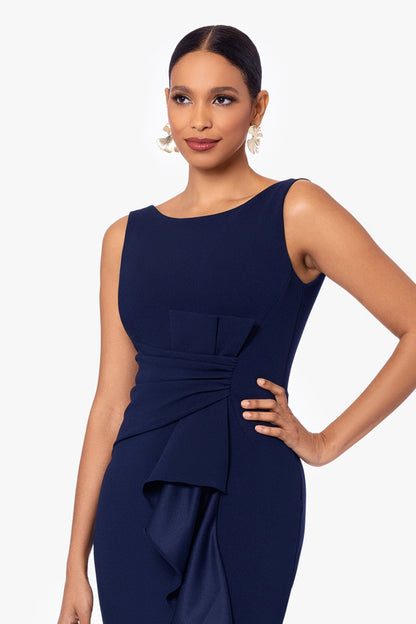 "Christine" Scuba Crepe Ruffled Bow Dress - Navy | Betsy & Adam