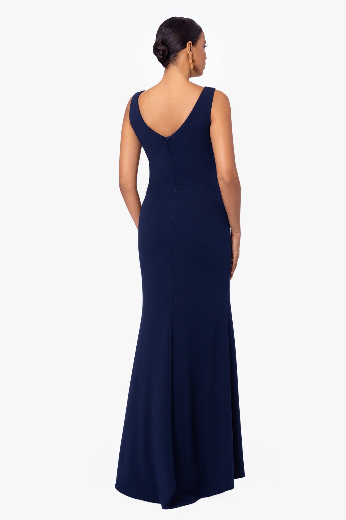"Christine" Scuba Crepe Ruffled Bow Dress - Navy | Betsy & Adam