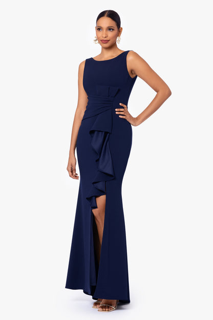 "Christine" Scuba Crepe Ruffled Bow Dress - Navy | Betsy & Adam