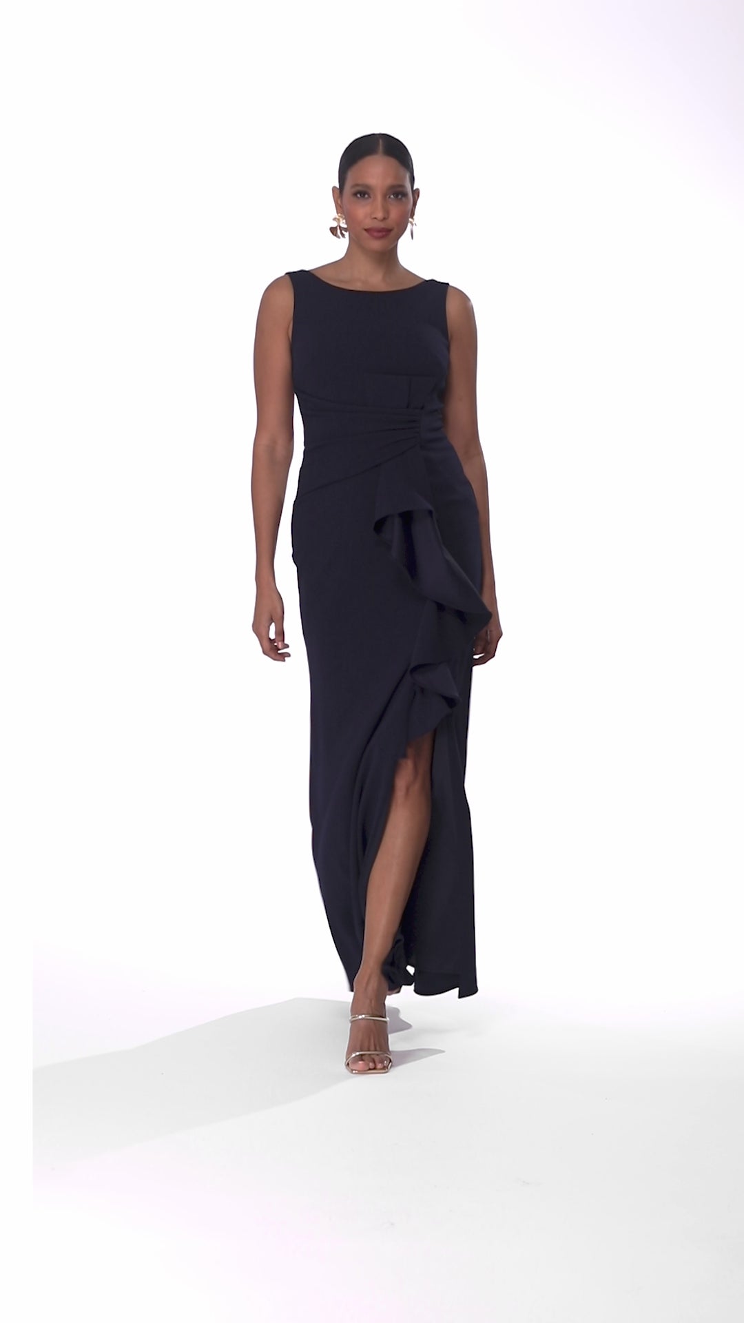 "Christine" Scuba Crepe Ruffled Bow Dress - Navy | Betsy & Adam