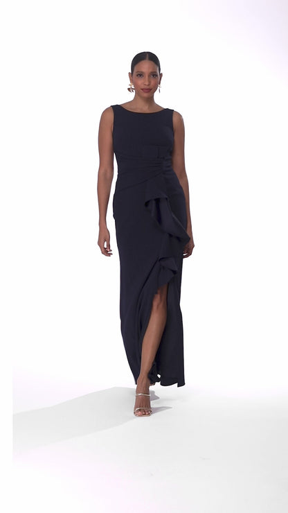 "Christine" Scuba Crepe Ruffled Bow Dress - Navy | Betsy & Adam