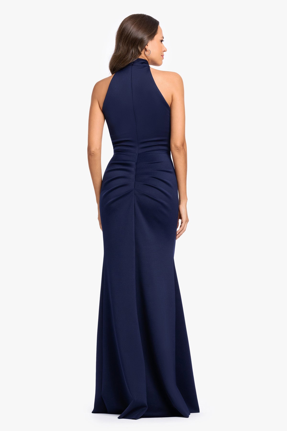 "Mae" Techno Scuba Knotted Halter Neck Dress - Navy | Betsy & Adam