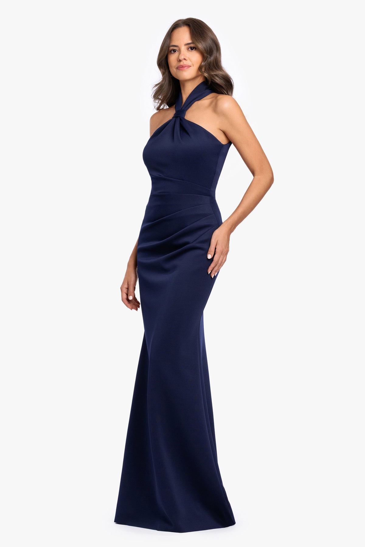"Mae" Techno Scuba Knotted Halter Neck Dress - Navy | Betsy & Adam