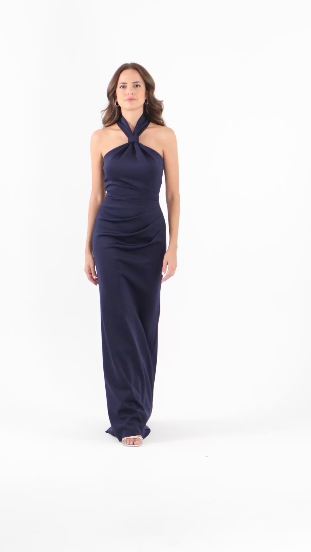 "Mae" Techno Scuba Knotted Halter Neck Dress - Navy | Betsy & Adam