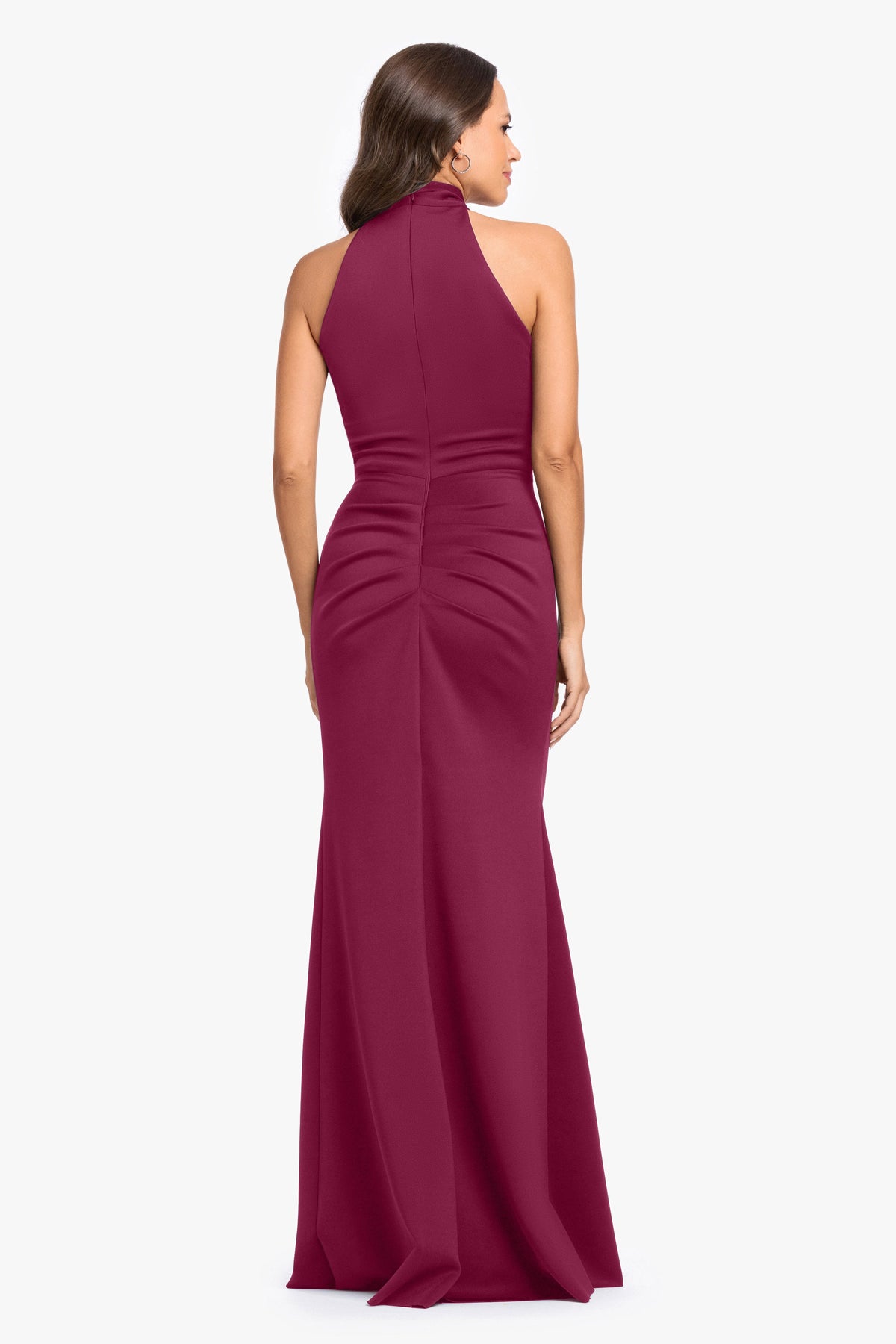 "Mae" Techno Scuba Knotted Halter Neck Dress - Wine | Betsy & Adam