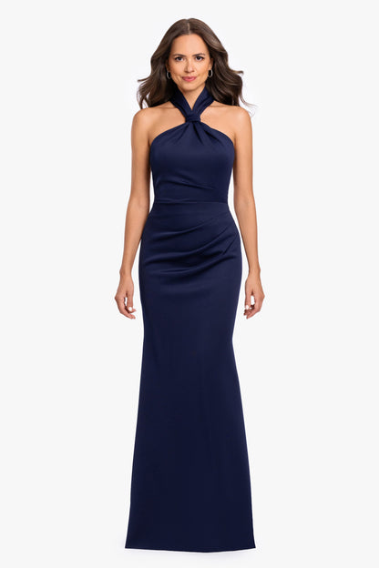"Mae" Techno Scuba Knotted Halter Neck Dress - Wine | Betsy & Adam