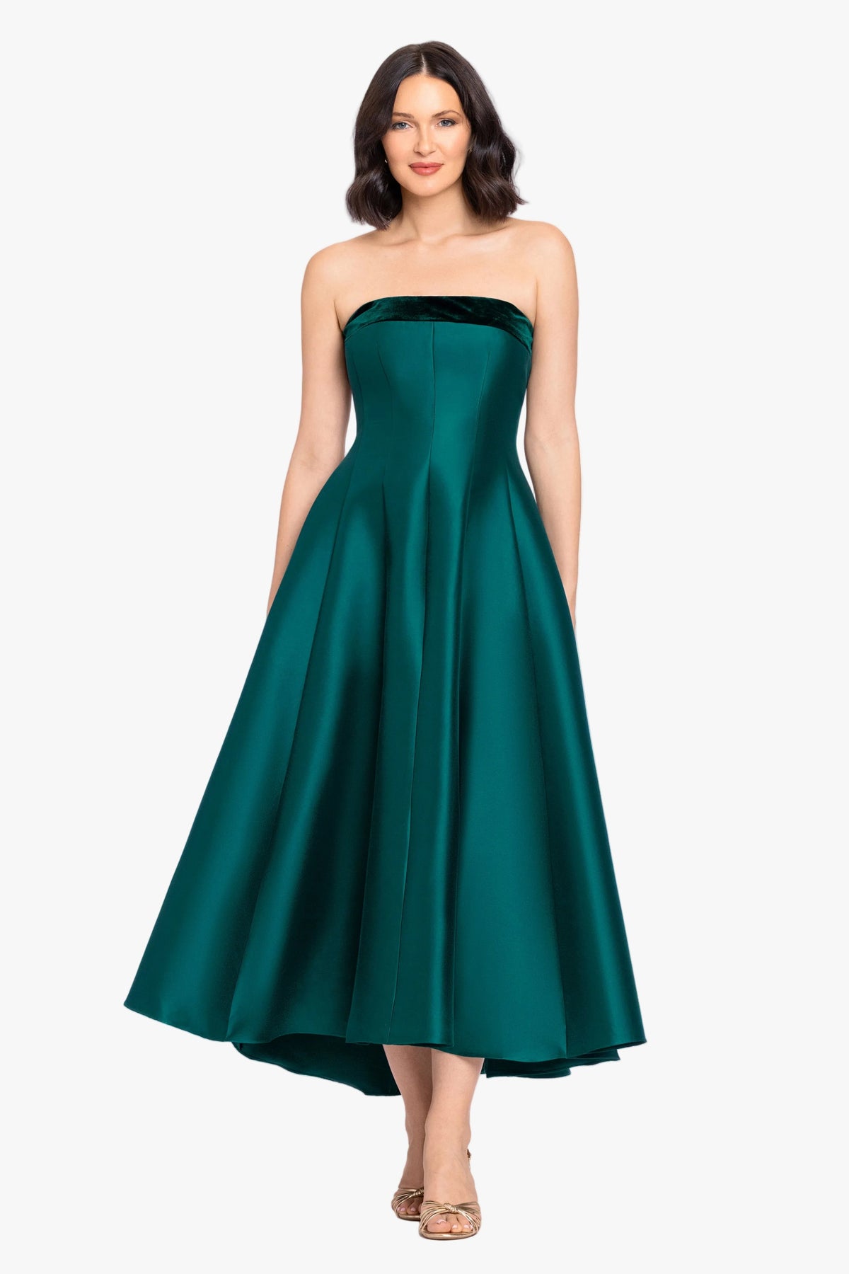 "Kali" Mikado Strapless Midi Dress - Hunter | Betsy & Adam