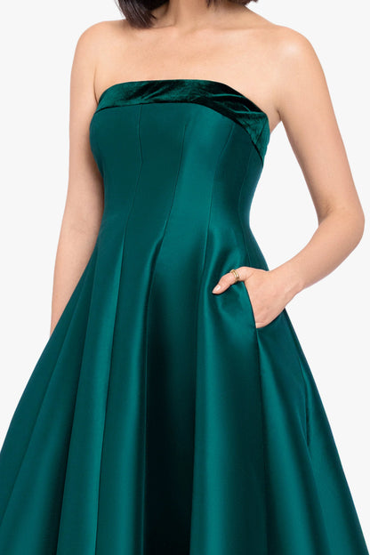 "Kali" Mikado Strapless Midi Dress - Hunter | Betsy & Adam